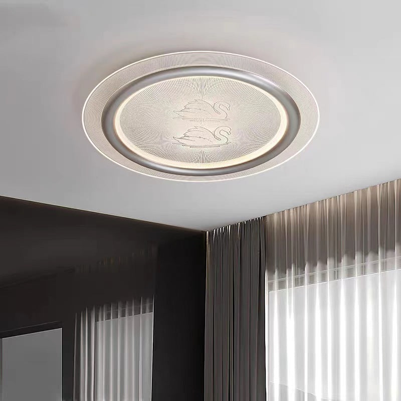 Contemporary Nordic Kids Swan Round Iron Aluminum Acrylic LED Flush Mount Ceiling Light For Bedroom