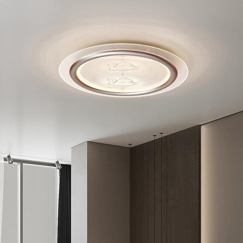 Contemporary Nordic Kids Swan Round Iron Aluminum Acrylic LED Flush Mount Ceiling Light For Bedroom