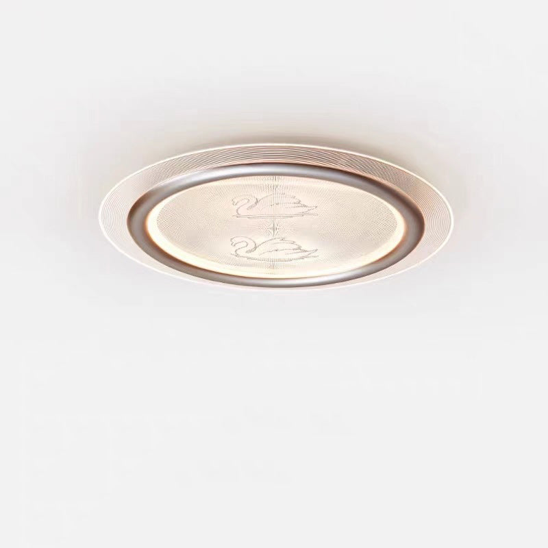Contemporary Nordic Kids Swan Round Iron Aluminum Acrylic LED Flush Mount Ceiling Light For Bedroom