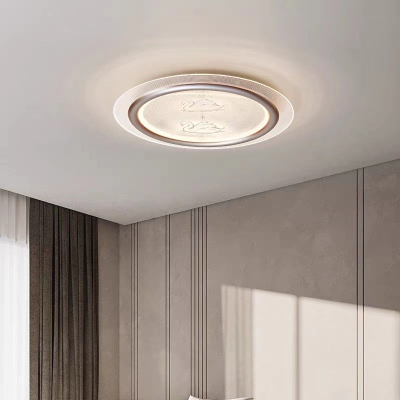 Contemporary Nordic Kids Swan Round Iron Aluminum Acrylic LED Flush Mount Ceiling Light For Bedroom