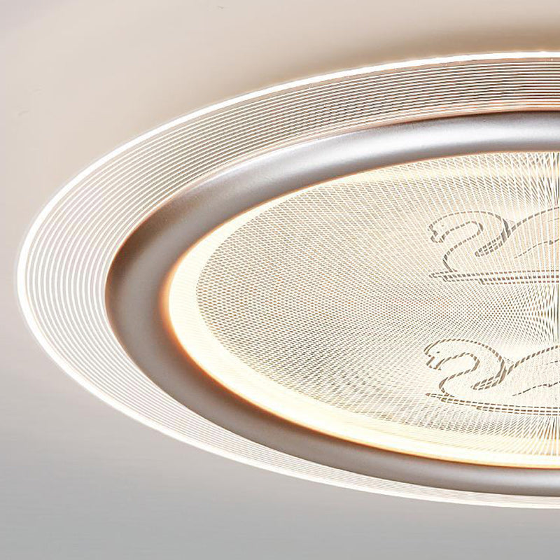 Contemporary Nordic Kids Swan Round Iron Aluminum Acrylic LED Flush Mount Ceiling Light For Bedroom