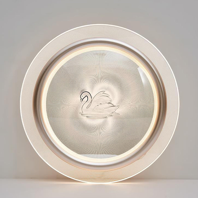 Contemporary Nordic Kids Swan Round Iron Aluminum Acrylic LED Flush Mount Ceiling Light For Bedroom