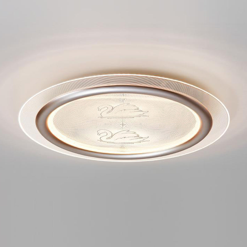 Contemporary Nordic Kids Swan Round Iron Aluminum Acrylic LED Flush Mount Ceiling Light For Bedroom
