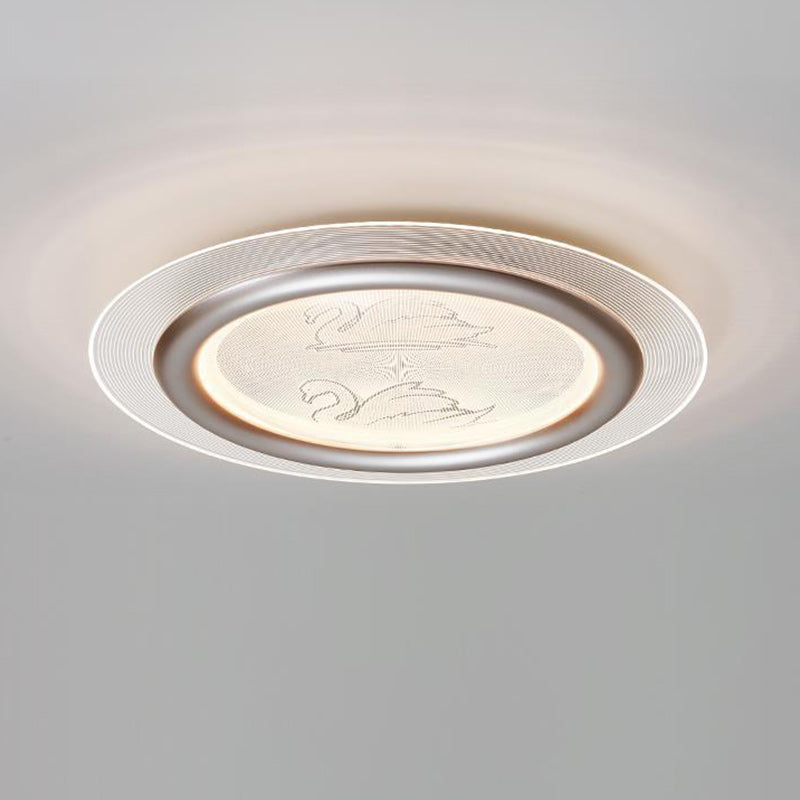 Contemporary Nordic Kids Swan Round Iron Aluminum Acrylic LED Flush Mount Ceiling Light For Bedroom