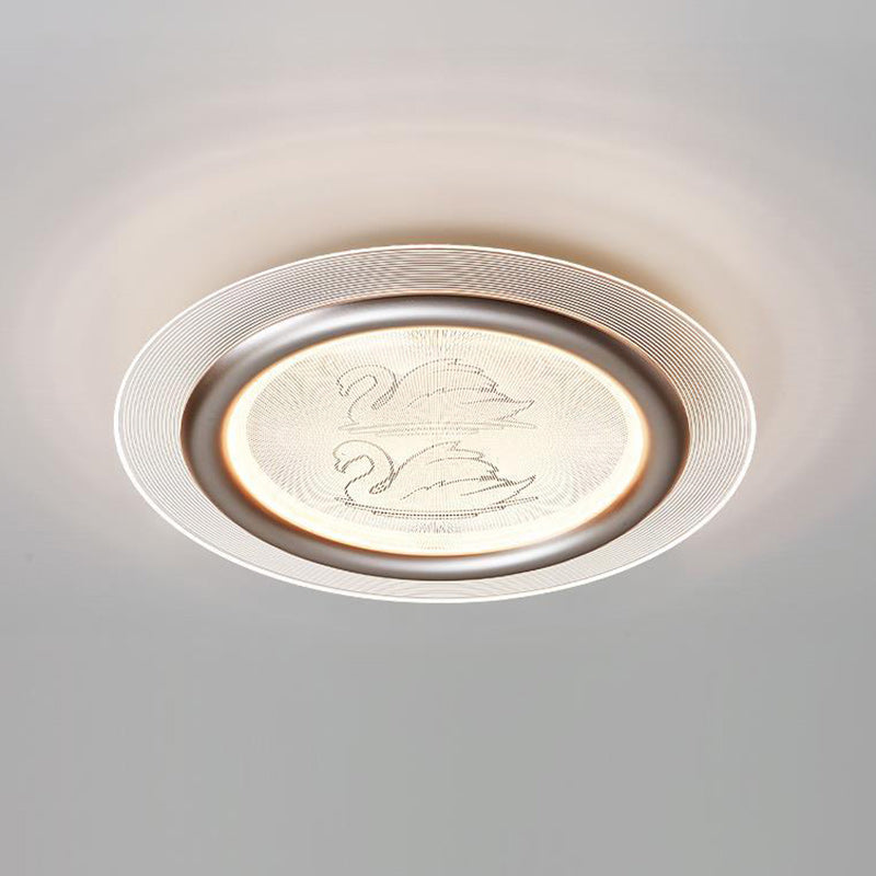 Contemporary Nordic Kids Swan Round Iron Aluminum Acrylic LED Flush Mount Ceiling Light For Bedroom