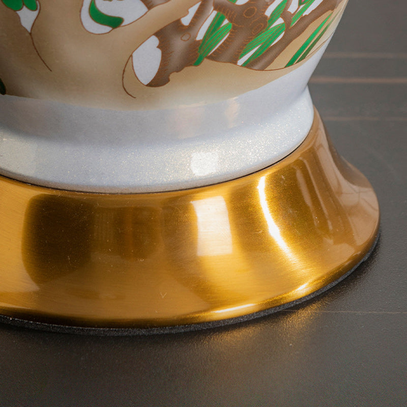 Traditional Chinese Ceramic Table Lamp with Tapered Fabric Shade, Metal Base, 1-Light for Bedroom or Living Room