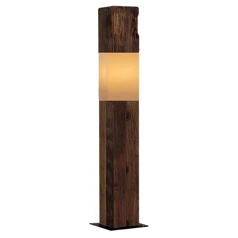 Vintage Solid Wood LED Floor Lamp – Distressed Rectangular Pillar Design for Living Room