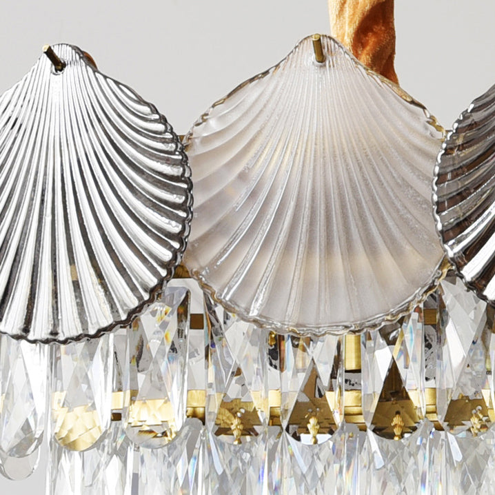 Contemporary Nordic 8-Light Rectangular Chandelier with Shell Ring Shade – Iron & Glass Dining Island Light