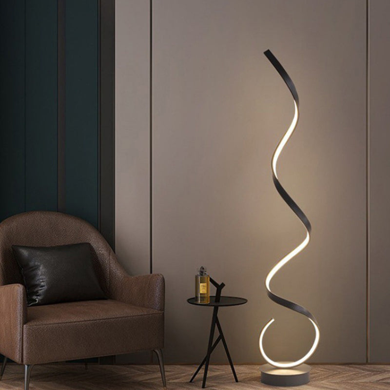 Contemporary Nordic LED Floor Lamp – Curved Iron Frame with PVC Shade for Living Room