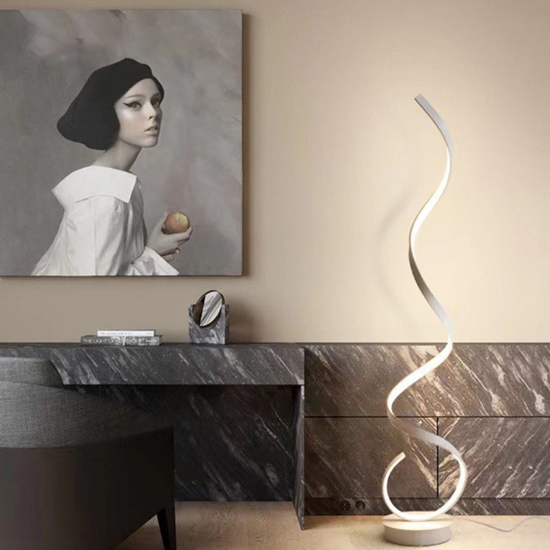 Contemporary Nordic LED Floor Lamp – Curved Iron Frame with PVC Shade for Living Room