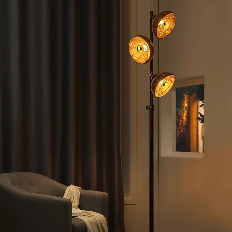 Traditional Vintage 3-Light Floor Lamp – Dome Metal Shade Standing Light for Living Room