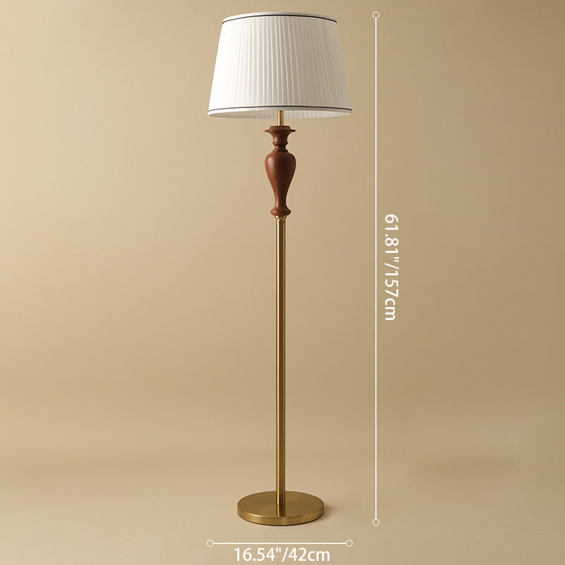 Traditional French Floor Lamp – 1-Light Standing Lamp with Tapered Fabric Shade, Ash Wood & Metal for Living Room