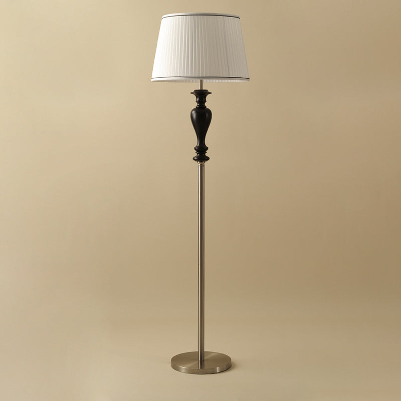 Traditional French Floor Lamp – 1-Light Standing Lamp with Tapered Fabric Shade, Ash Wood & Metal for Living Room