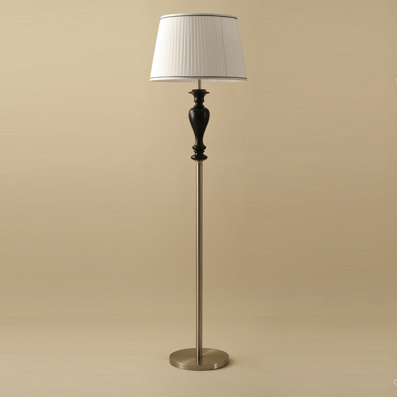 Traditional French Floor Lamp – 1-Light Standing Lamp with Tapered Fabric Shade, Ash Wood & Metal for Living Room
