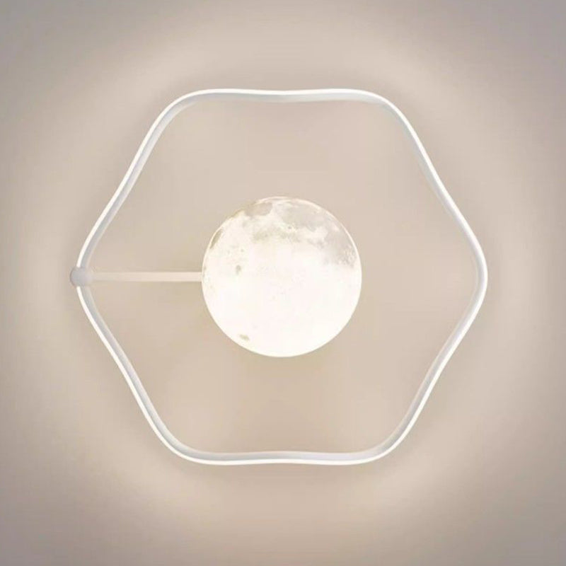 Contemporary Creative Moon LED Ceiling Light – Semi-Flush Mount in Iron, Acrylic & Silicone for Bedroom