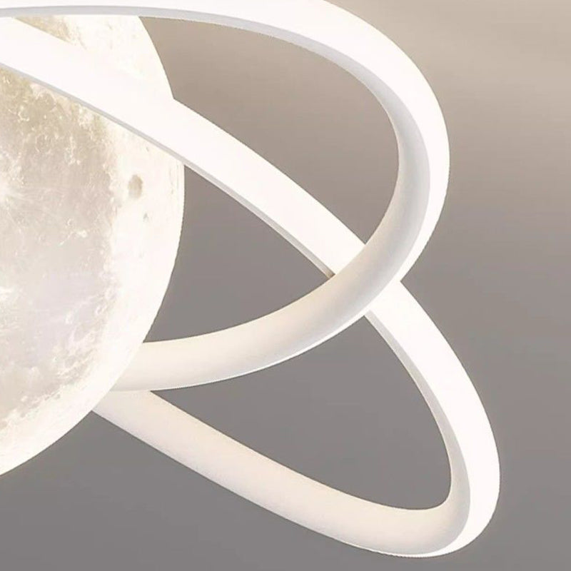Contemporary Creative Moon LED Ceiling Light – Semi-Flush Mount in Iron, Acrylic & Silicone for Bedroom
