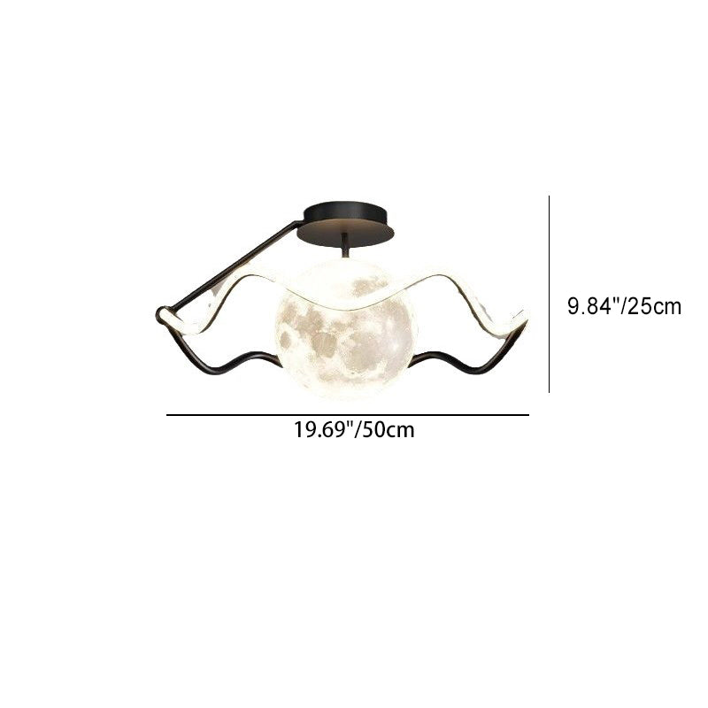 Contemporary Creative Moon LED Ceiling Light – Semi-Flush Mount in Iron, Acrylic & Silicone for Bedroom