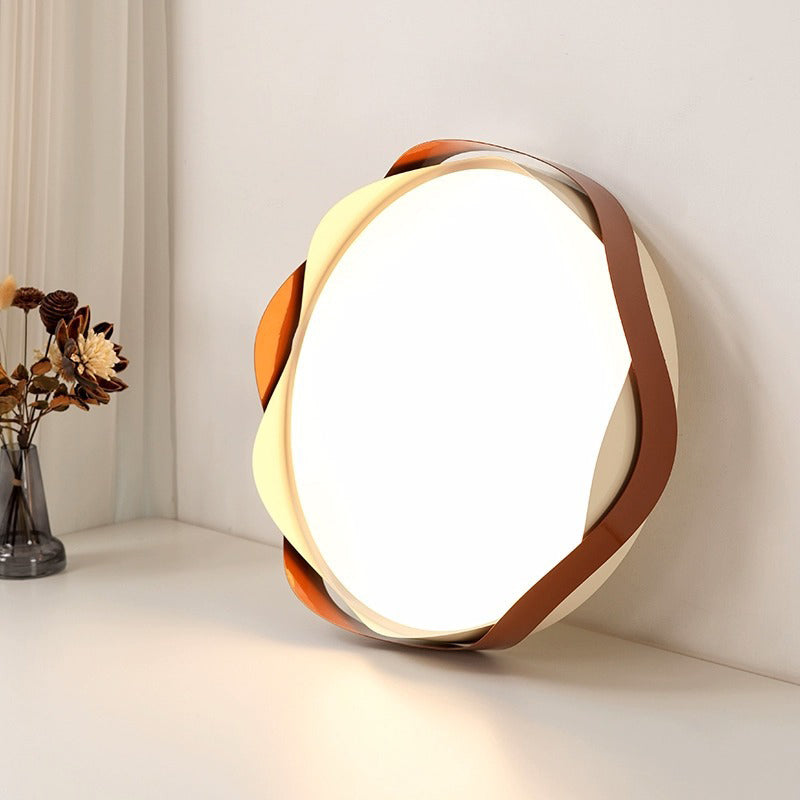 Traditional Vintage Round LED Ceiling Light – Wavy Edge Iron & Acrylic Flush Mount for Bedroom