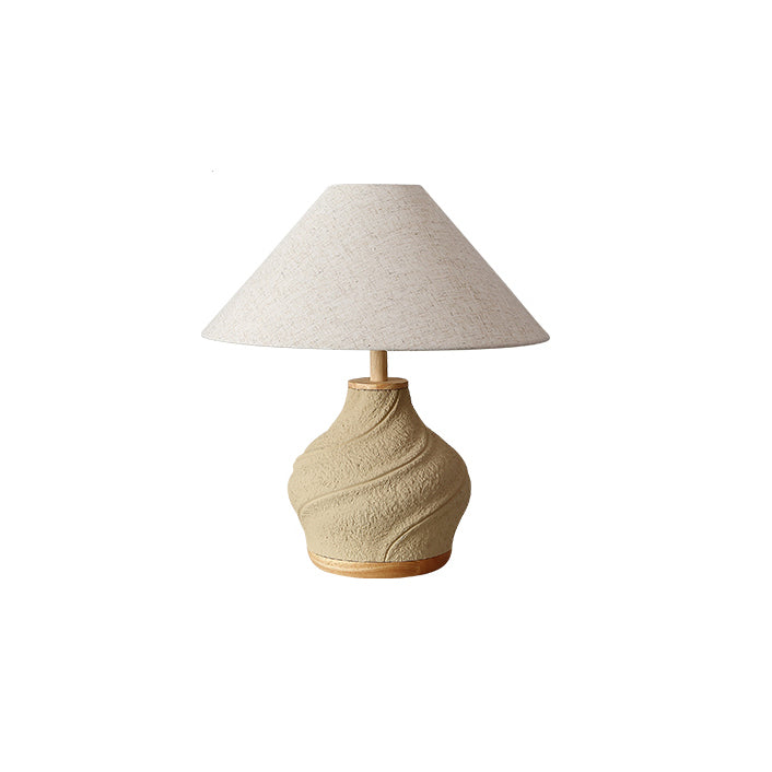 Traditional Vintage Cone Table Lamp – 1-Light Travertine & Glass for Bedroom