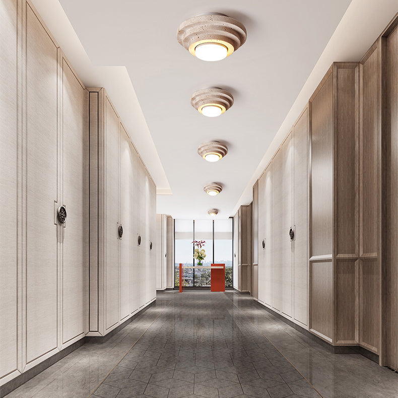 Contemporary Nordic Travertine Ceiling Light – 1-Light Cylinder Semi-Flush Mount for Bedroom