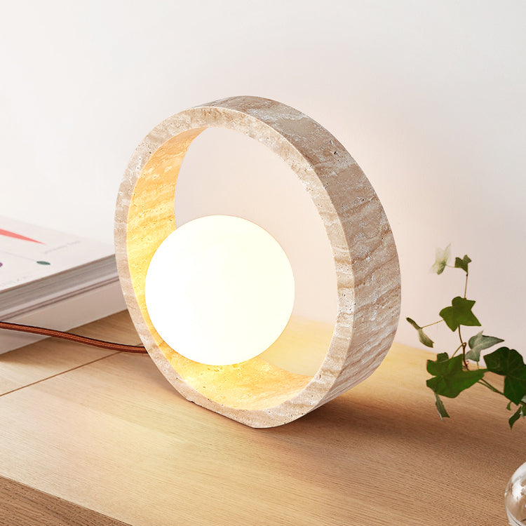 Traditional Vintage Travertine Table Lamp – 1-Light Circle Design for Bedroom
