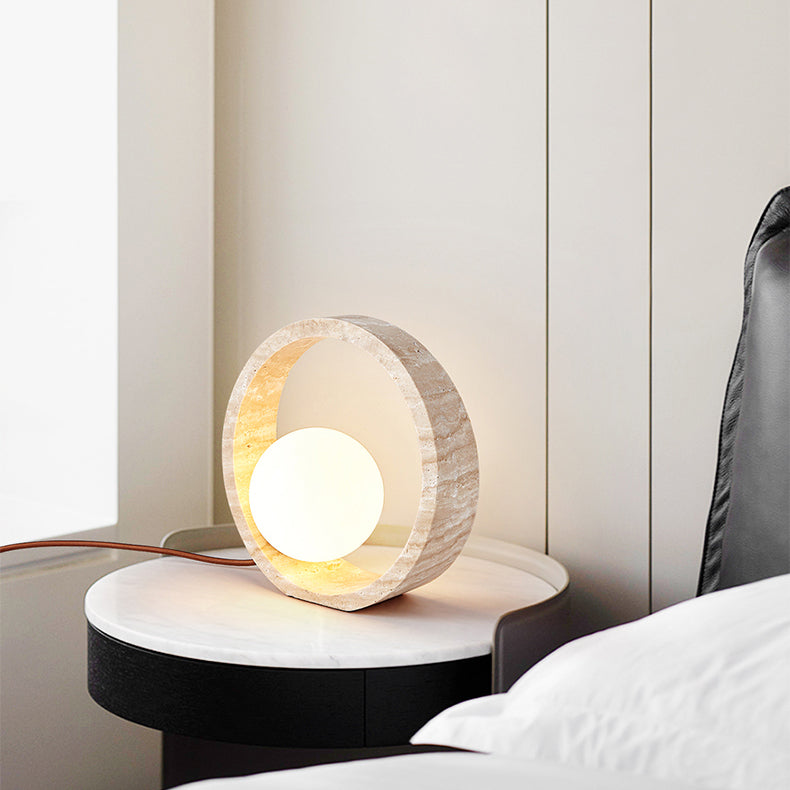 Traditional Vintage Travertine Table Lamp – 1-Light Circle Design for Bedroom