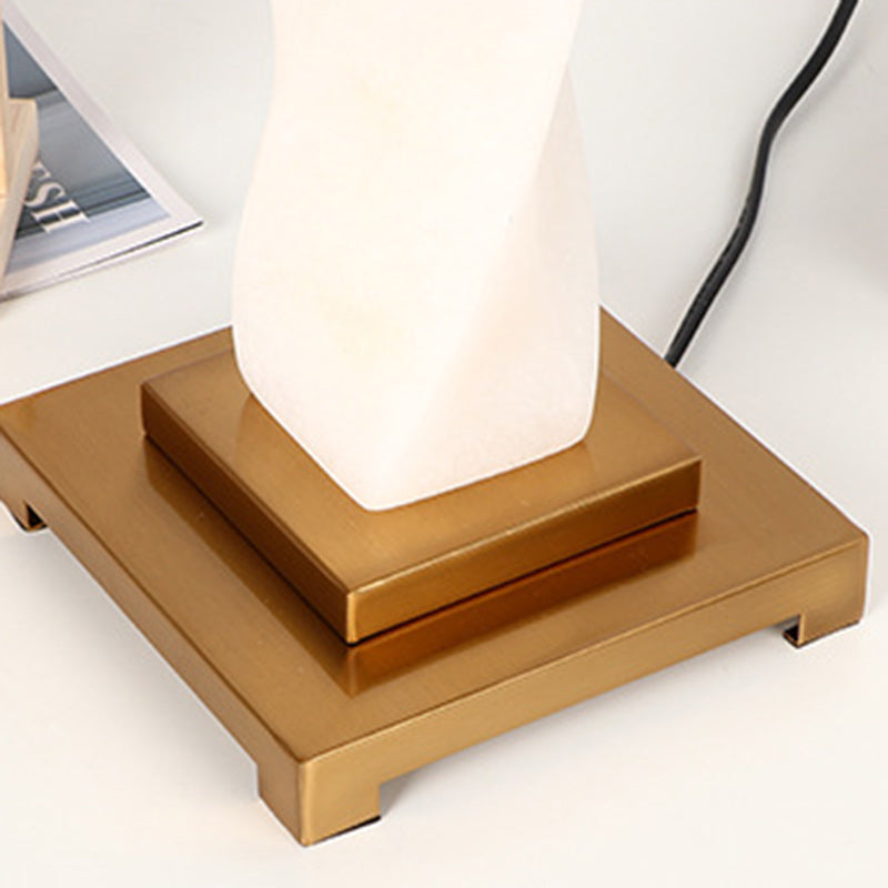 Traditional Chinese Cylinder Metal Glass Fabric 1-Light Table Lamp For Bedroom