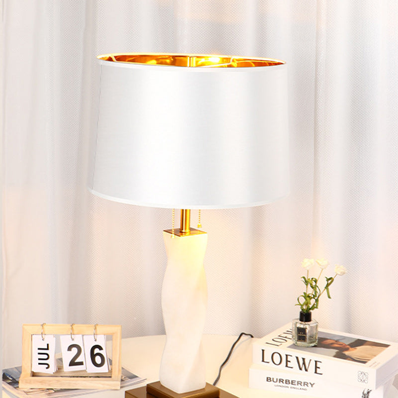 Traditional Chinese Cylinder Metal Glass Fabric 1-Light Table Lamp For Bedroom