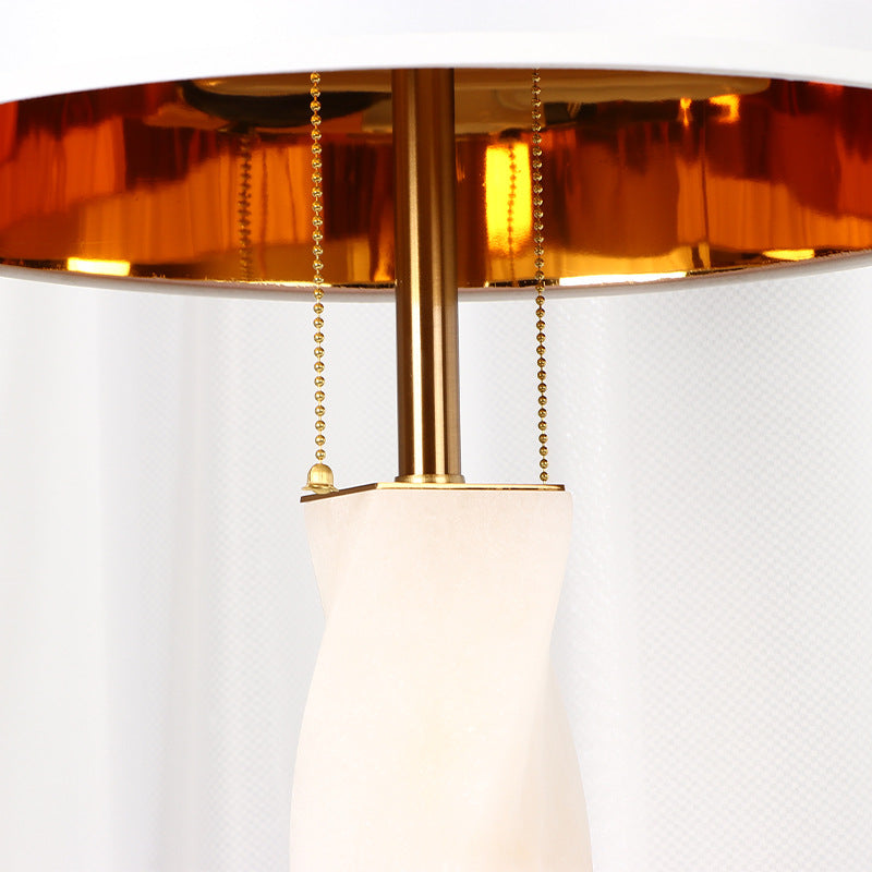 Traditional Chinese Cylinder Metal Glass Fabric 1-Light Table Lamp For Bedroom