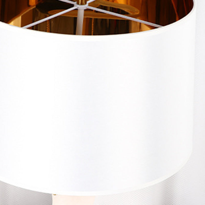 Traditional Chinese Cylinder Metal Glass Fabric 1-Light Table Lamp For Bedroom