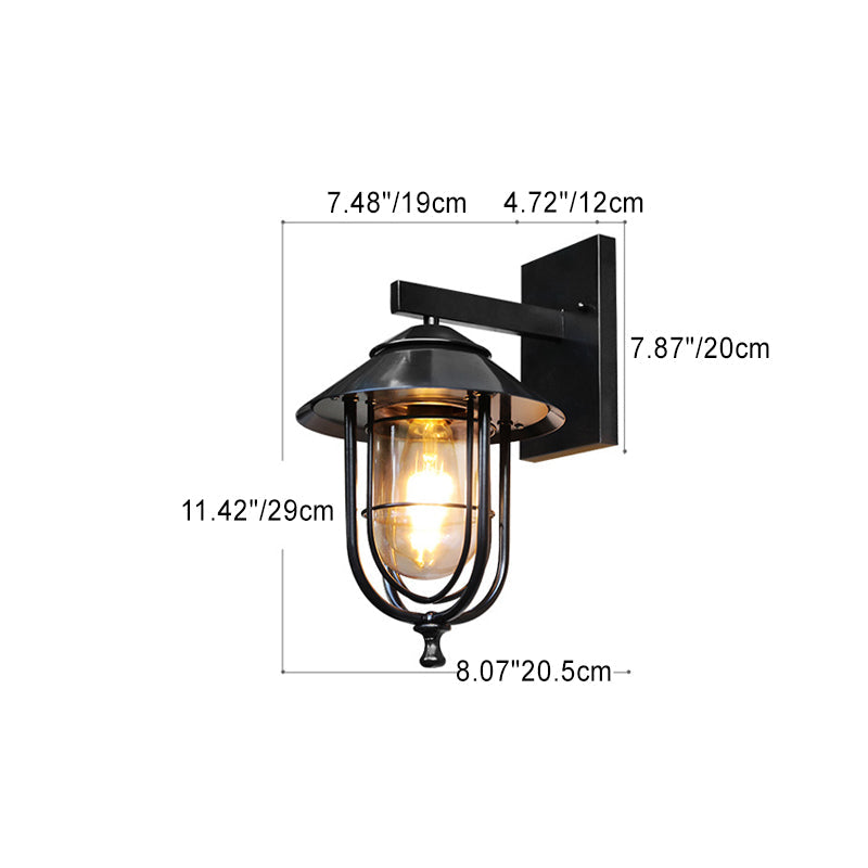 Traditional Vintage Birdcage Iron Glass 1-Light Wall Sconce Lamp For Outdoor Patio