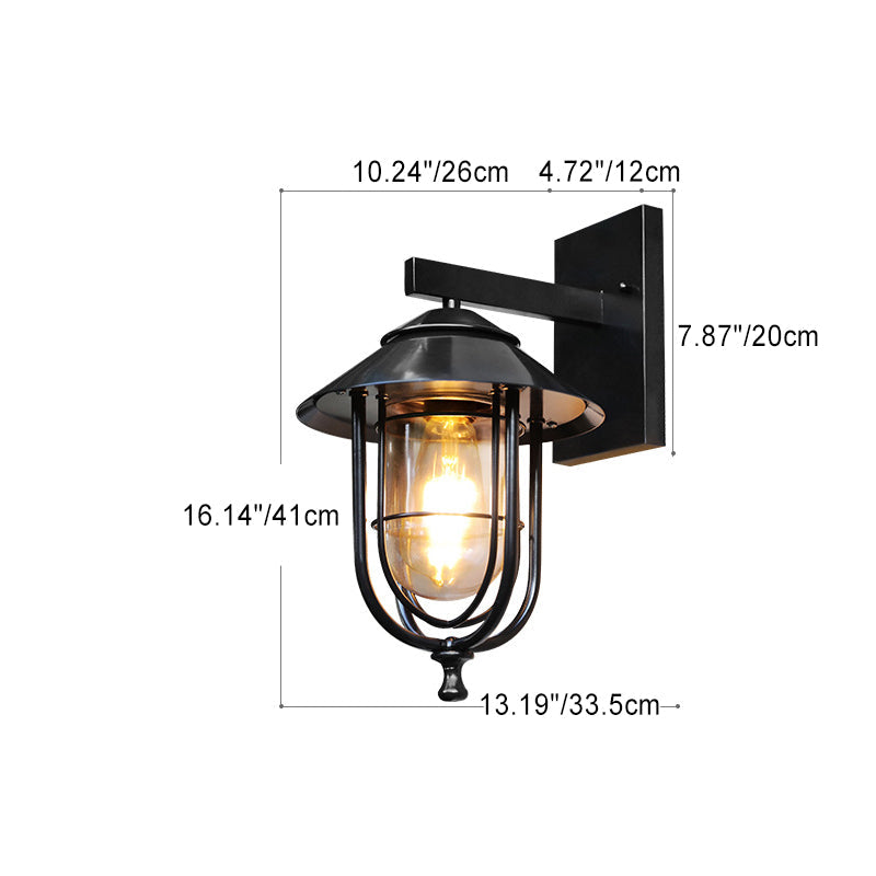 Traditional Vintage Birdcage Iron Glass 1-Light Wall Sconce Lamp For Outdoor Patio
