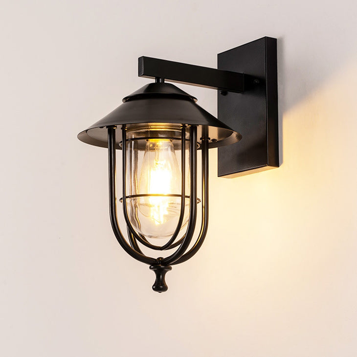 Traditional Vintage Birdcage Iron Glass 1-Light Wall Sconce Lamp For Outdoor Patio