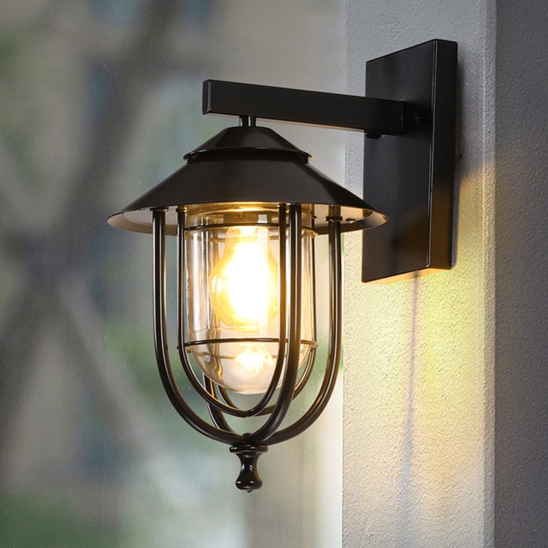 Traditional Vintage Birdcage Iron Glass 1-Light Wall Sconce Lamp For Outdoor Patio