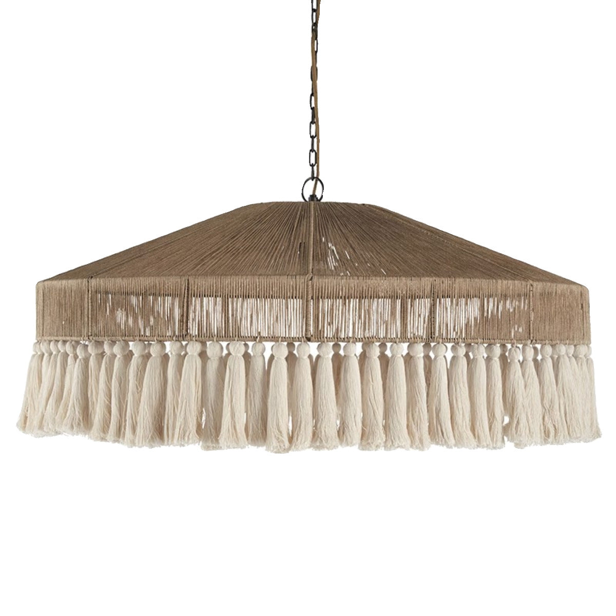 Traditional Japanese Round Cotton Hemp Rope 1-Light Pendant Light For Living Room