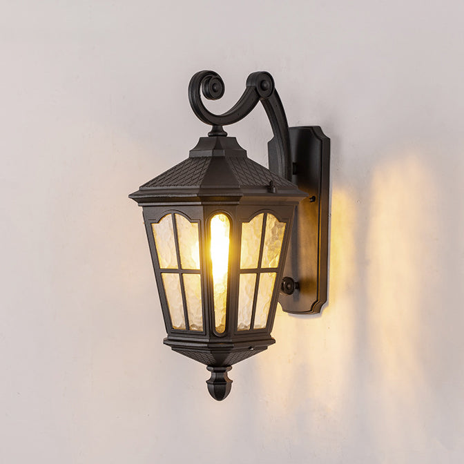 Traditional European Lantern Waterproof Aluminum Glass 1-Light Wall Sconce Lamp For Outdoor Patio