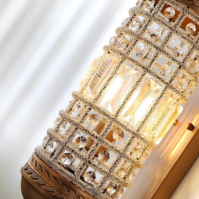 Traditional Vintage Cylinder Metal Crystal 1-Light Wall Sconce Lamp For Hallway