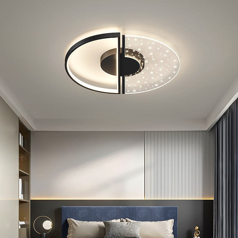 Contemporary Nordic Round Iron Glass LED Semi-Flush Mount Ceiling Light For Bedroom