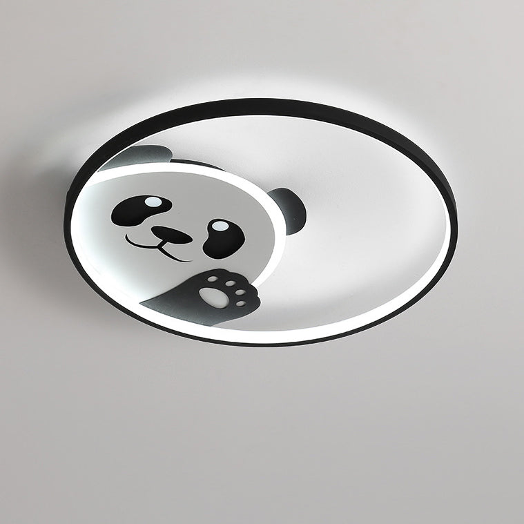 Contemporary Creative Kids Cartoon Panda Iron LED Flush Mount Ceiling Light For Bedroom