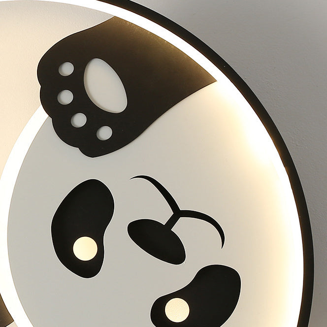 Contemporary Creative Kids Cartoon Panda Iron LED Flush Mount Ceiling Light For Bedroom