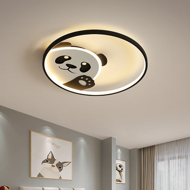 Contemporary Creative Kids Cartoon Panda Iron LED Flush Mount Ceiling Light For Bedroom