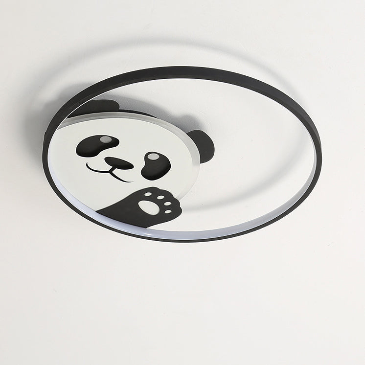 Contemporary Creative Kids Cartoon Panda Iron LED Flush Mount Ceiling Light For Bedroom