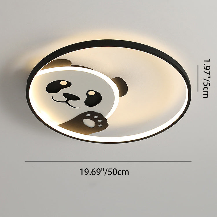 Contemporary Creative Kids Cartoon Panda Iron LED Flush Mount Ceiling Light For Bedroom