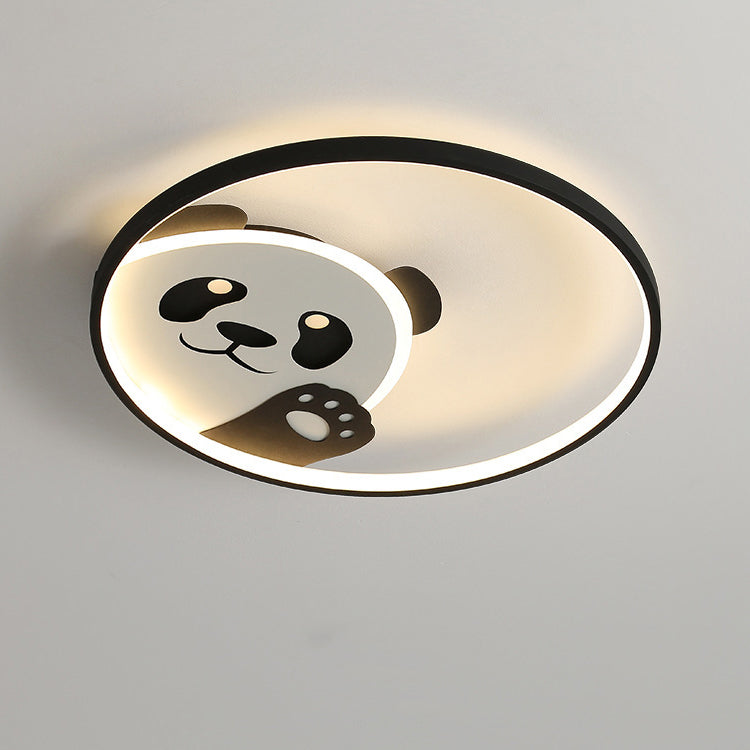 Contemporary Creative Kids Cartoon Panda Iron LED Flush Mount Ceiling Light For Bedroom