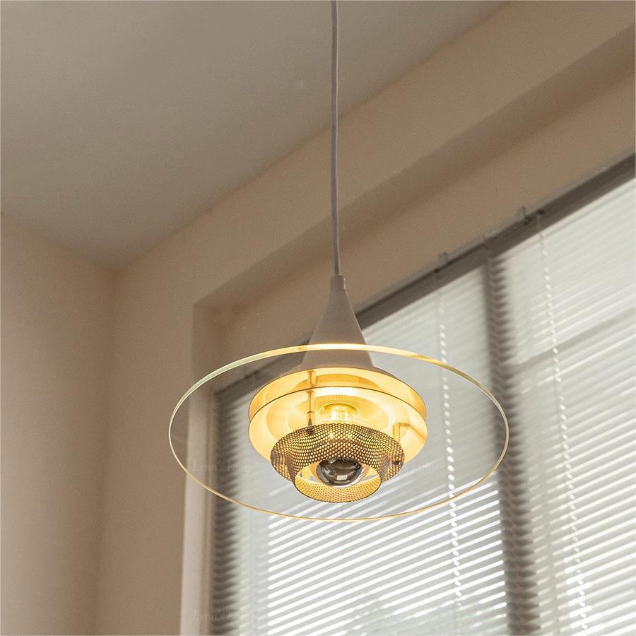 Contemporary Scandinavian Flying Saucer Iron Glass 1-Light Pendant Light For Living Room