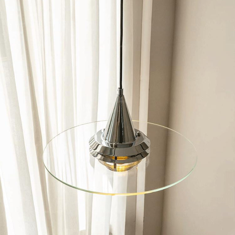 Contemporary Scandinavian Flying Saucer Iron Glass 1-Light Pendant Light For Living Room