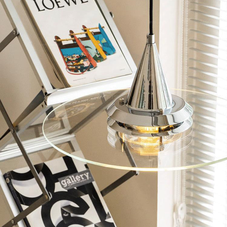 Contemporary Scandinavian Flying Saucer Iron Glass 1-Light Pendant Light For Living Room