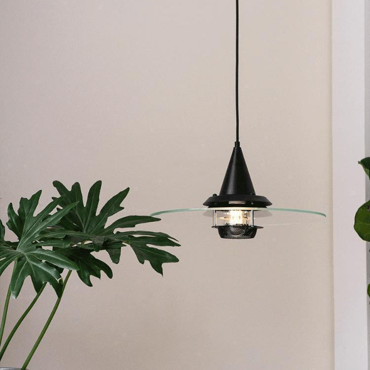Contemporary Scandinavian Flying Saucer Iron Glass 1-Light Pendant Light For Living Room