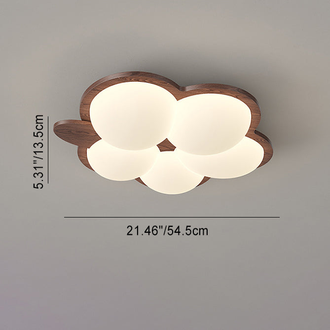 Contemporary Creative Flower Rubberwood PE LED Flush Mount Ceiling Light For Bedroom