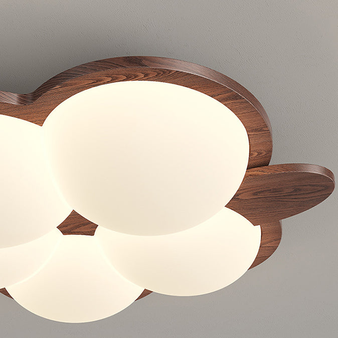 Contemporary Creative Flower Rubberwood PE LED Flush Mount Ceiling Light For Bedroom